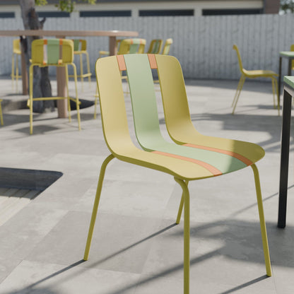 Chair set 4 striped blocking chairs with waterproof polypropylene seats yellow orange on Tampa Home & Garden Store
