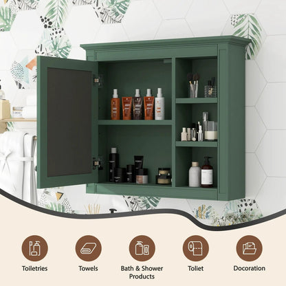 Wall Mounted Cabinet With Mirror and Open Shelves