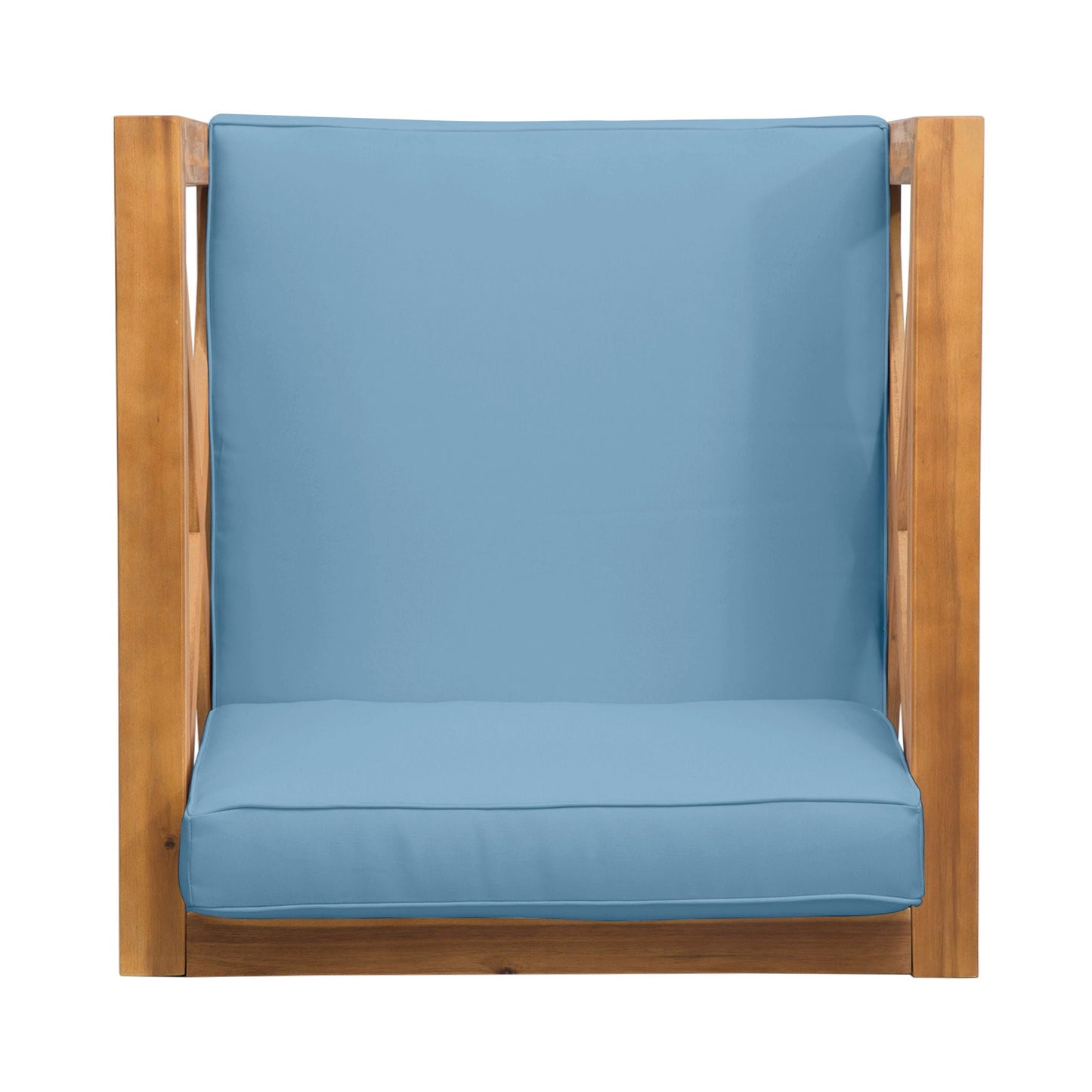 Brava Mid-Century Modern Club Chair blue water-resistant cushions, wooden frame HouseOfZazla on Tampa Home & Garden Store