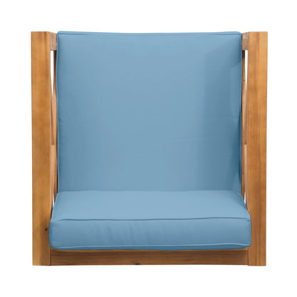 Brava Mid-Century Modern Club Chair blue water-resistant cushions, wooden frame HouseOfZazla on Tampa Home & Garden Store