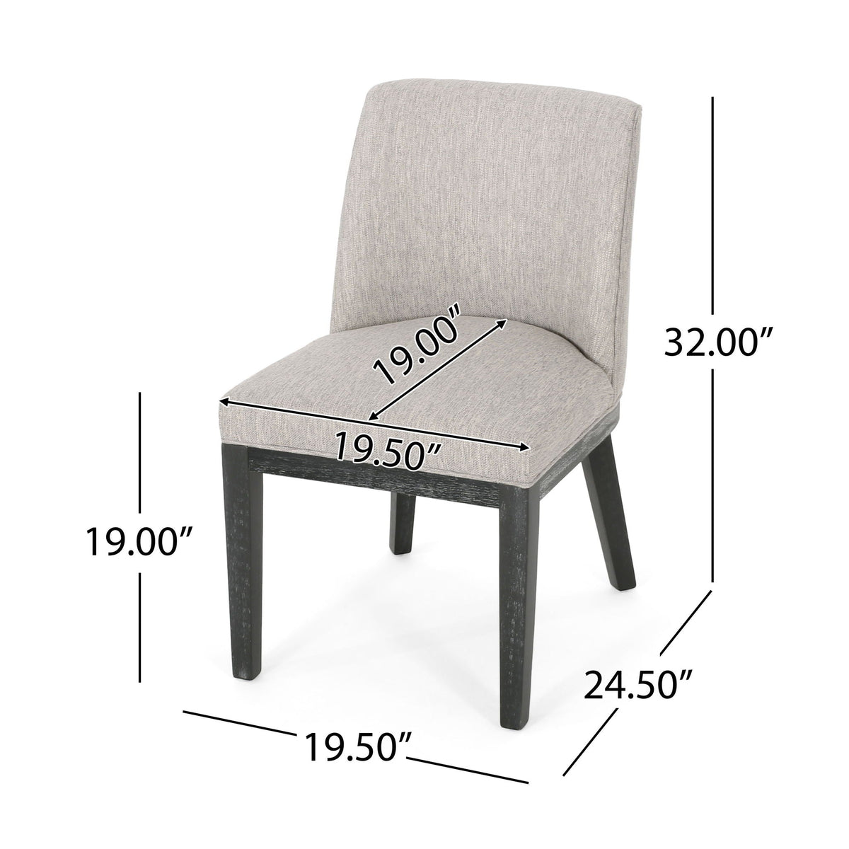HouseOfZazla gray fabric upholstered modern dining chair set of 2 with black wooden legs on Tampa Home & Garden Store