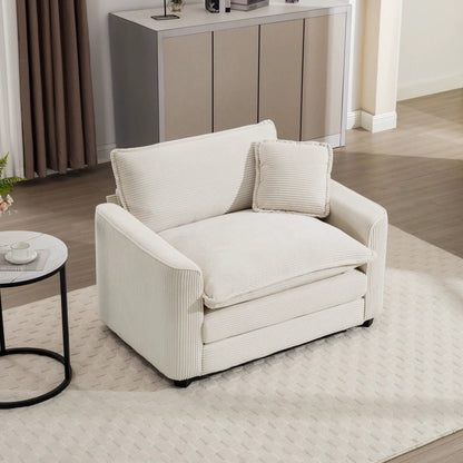 Modern Classic Fabric Single Arm Chair in cream ribbed upholstery with pillow, deep seat on Tampa Home & Garden Store