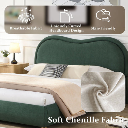 Upholstered Platform Bed with Curved Headboard