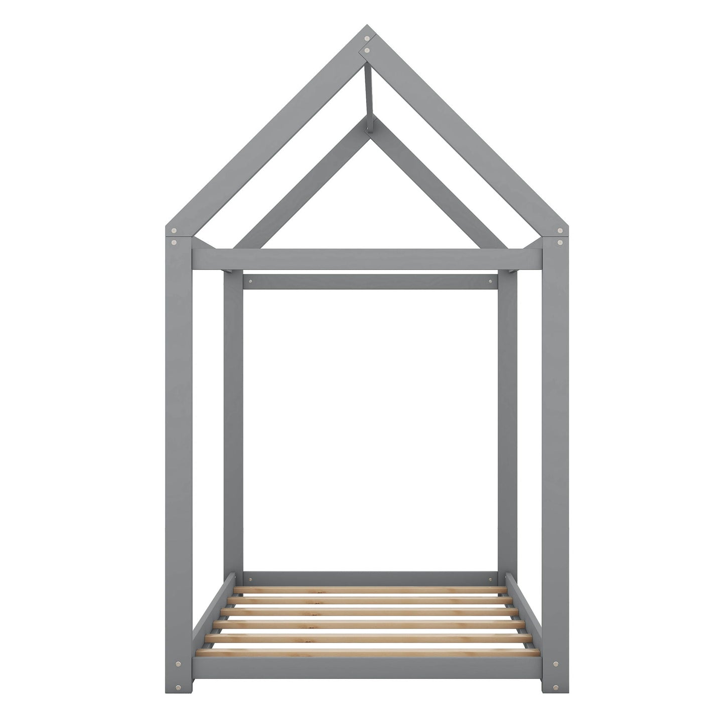 Wooden house-shaped platform bed by HouseOfZazla in gray with slatted base on Tampa Home & Garden Store