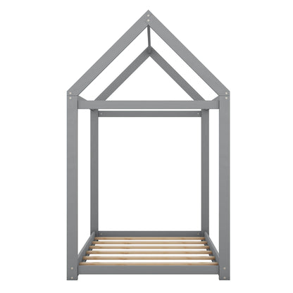 Wooden house-shaped platform bed by HouseOfZazla in gray with slatted base on Tampa Home & Garden Store