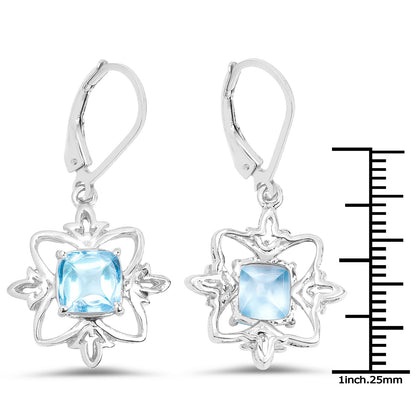Pair of earrings with 5.30ct Swiss blue topaz in floral star sterling silver setting on Tampa Home & Garden Store
