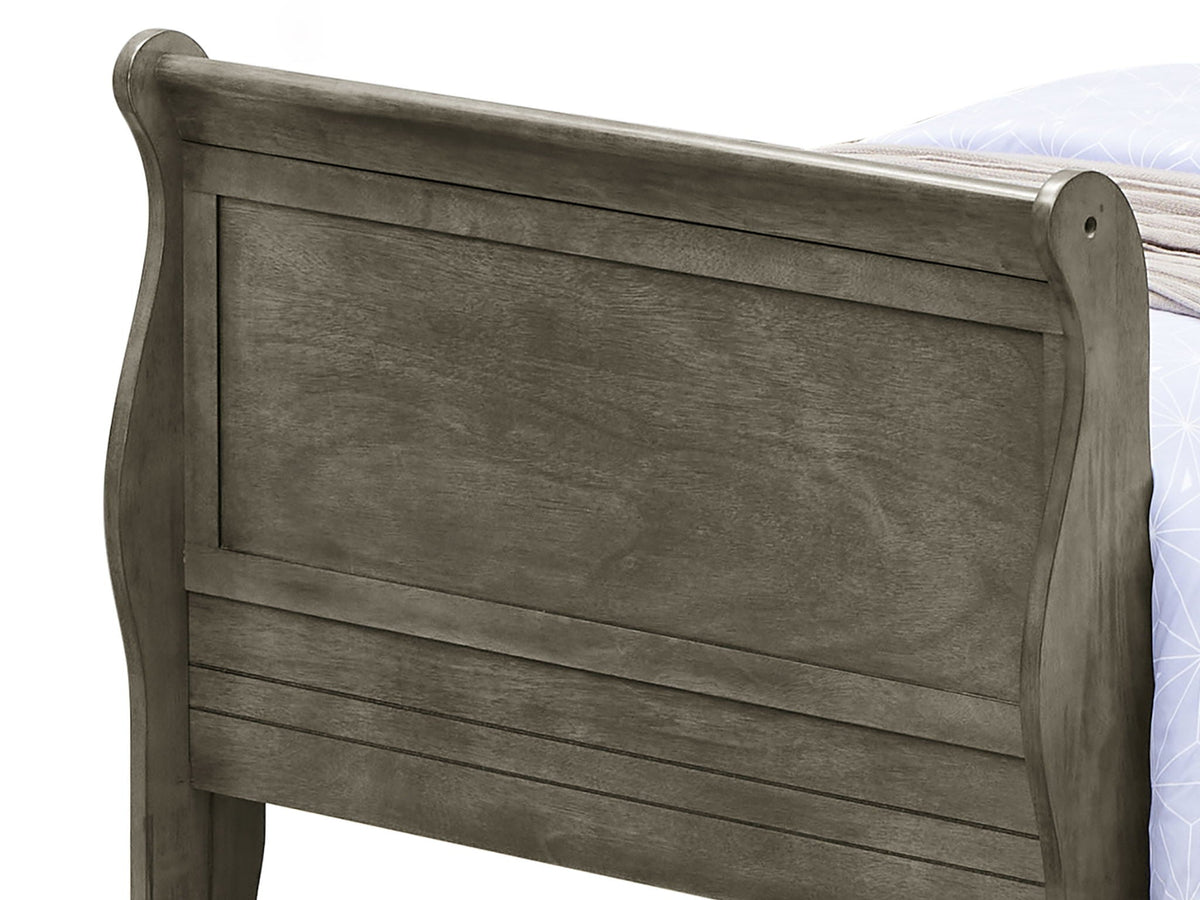 Panel Sleigh Bed by HouseOfZazla in weathered gray wood with slatted panels on Tampa Home & Garden Store