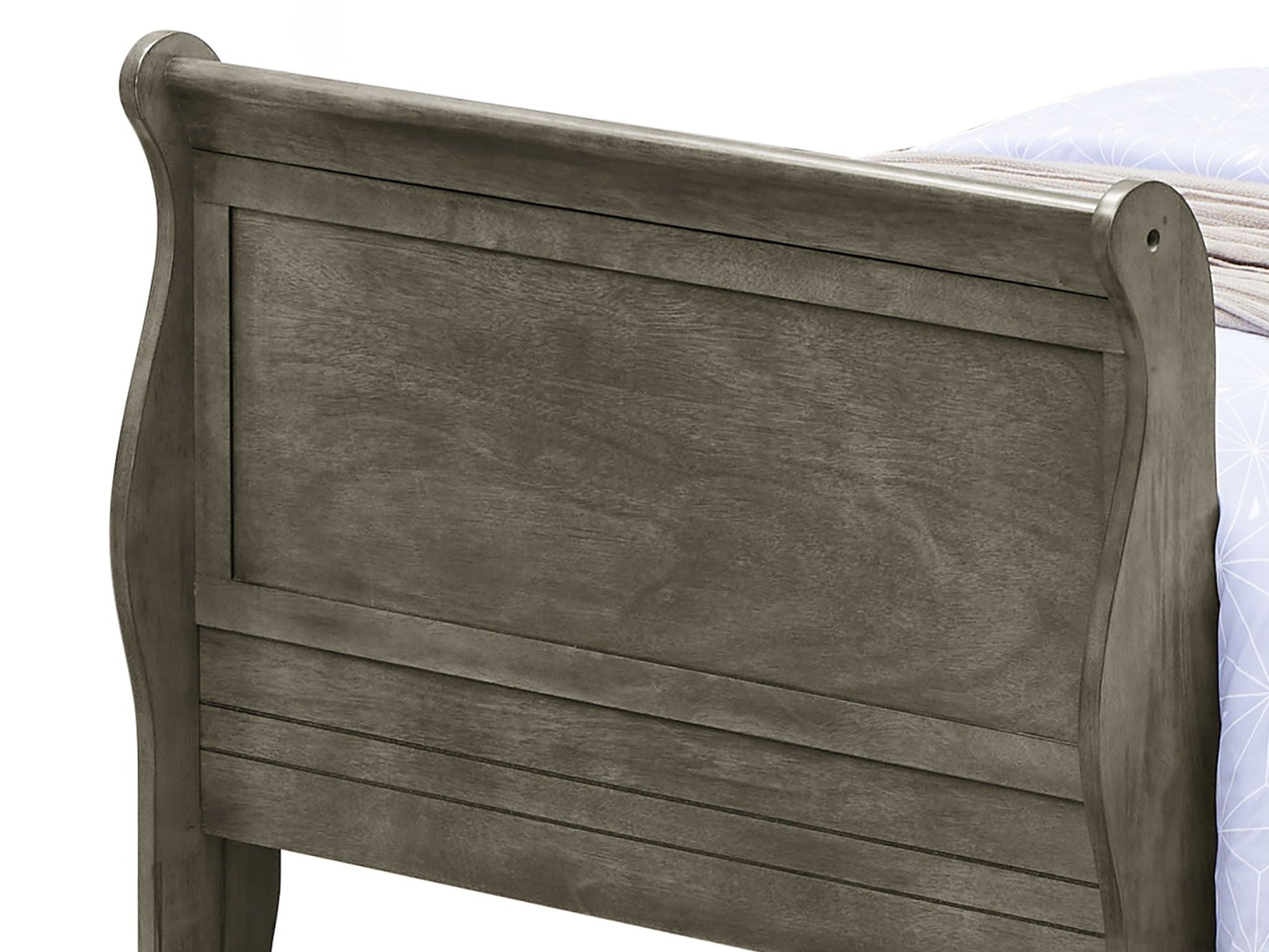 Panel Sleigh Bed by HouseOfZazla in weathered gray wood with slatted panels on Tampa Home & Garden Store