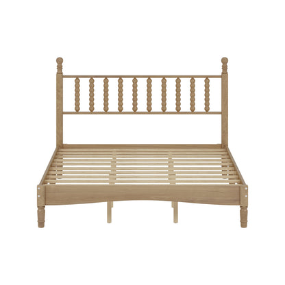 Queen size wood platform bed with gourd-shaped headboard in natural oak by HouseOfZazla on Tampa Home & Garden Store
