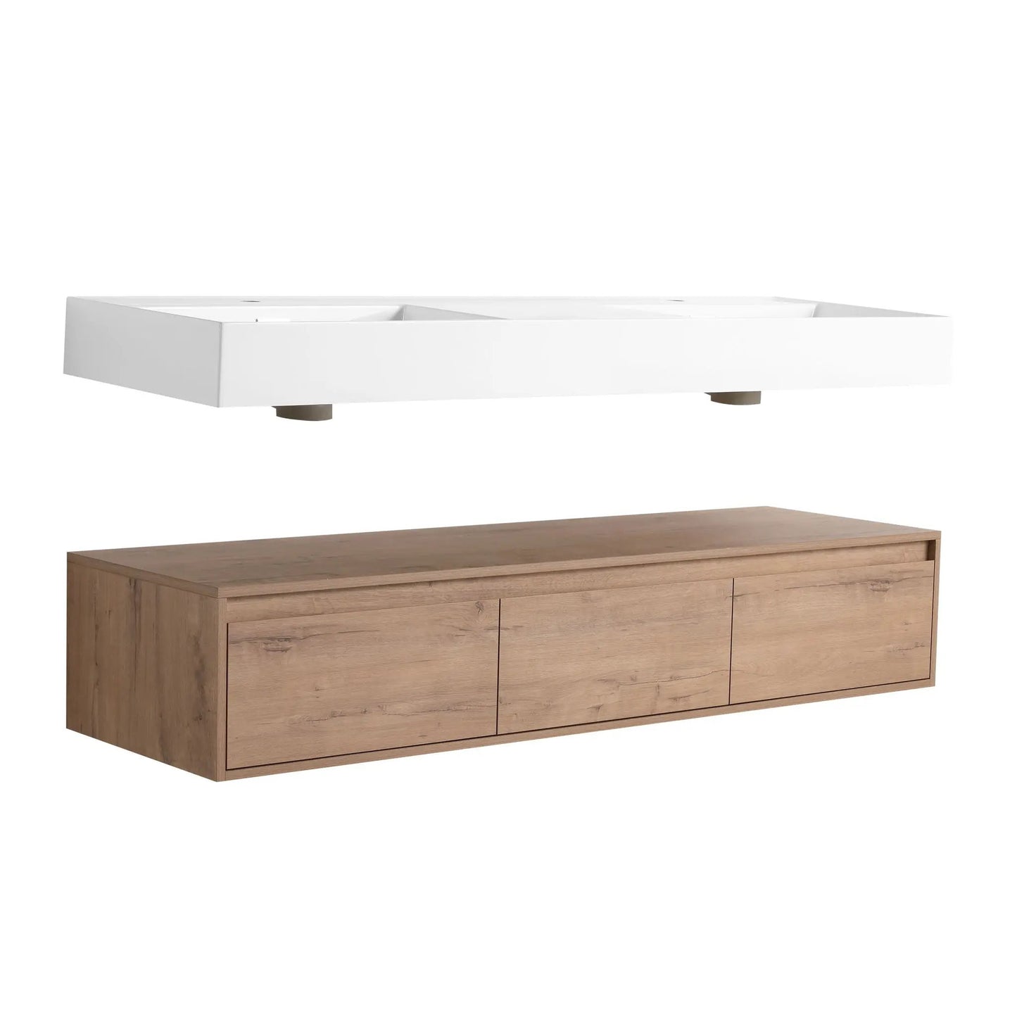 Contemporary Wall Mounted Vanity with Dual Sinks