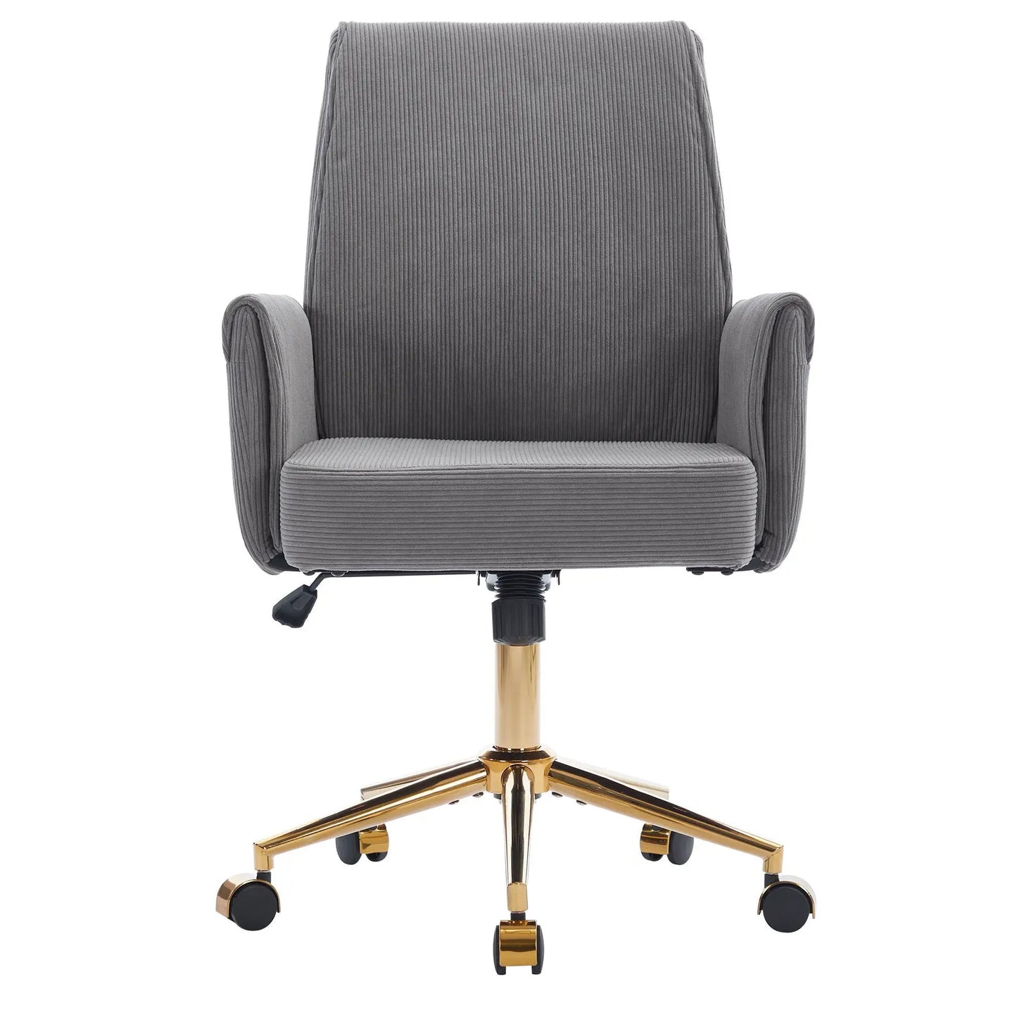 Ergonomic mid-back office chair in gray corduroy fabric with padded arms on Tampa Home & Garden Store