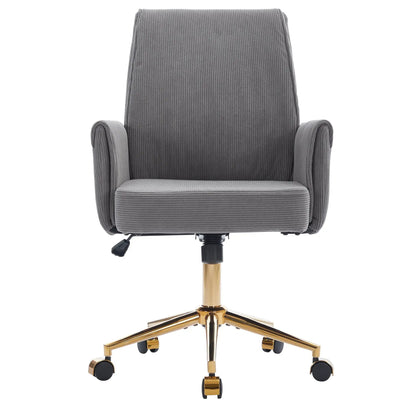 Ergonomic mid-back office chair in gray corduroy fabric with padded arms on Tampa Home & Garden Store