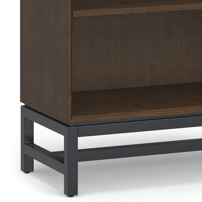 HouseOfZazla Handcrafted mid century bookcase with dark wood finish and black metal base on Tampa Home & Garden Store