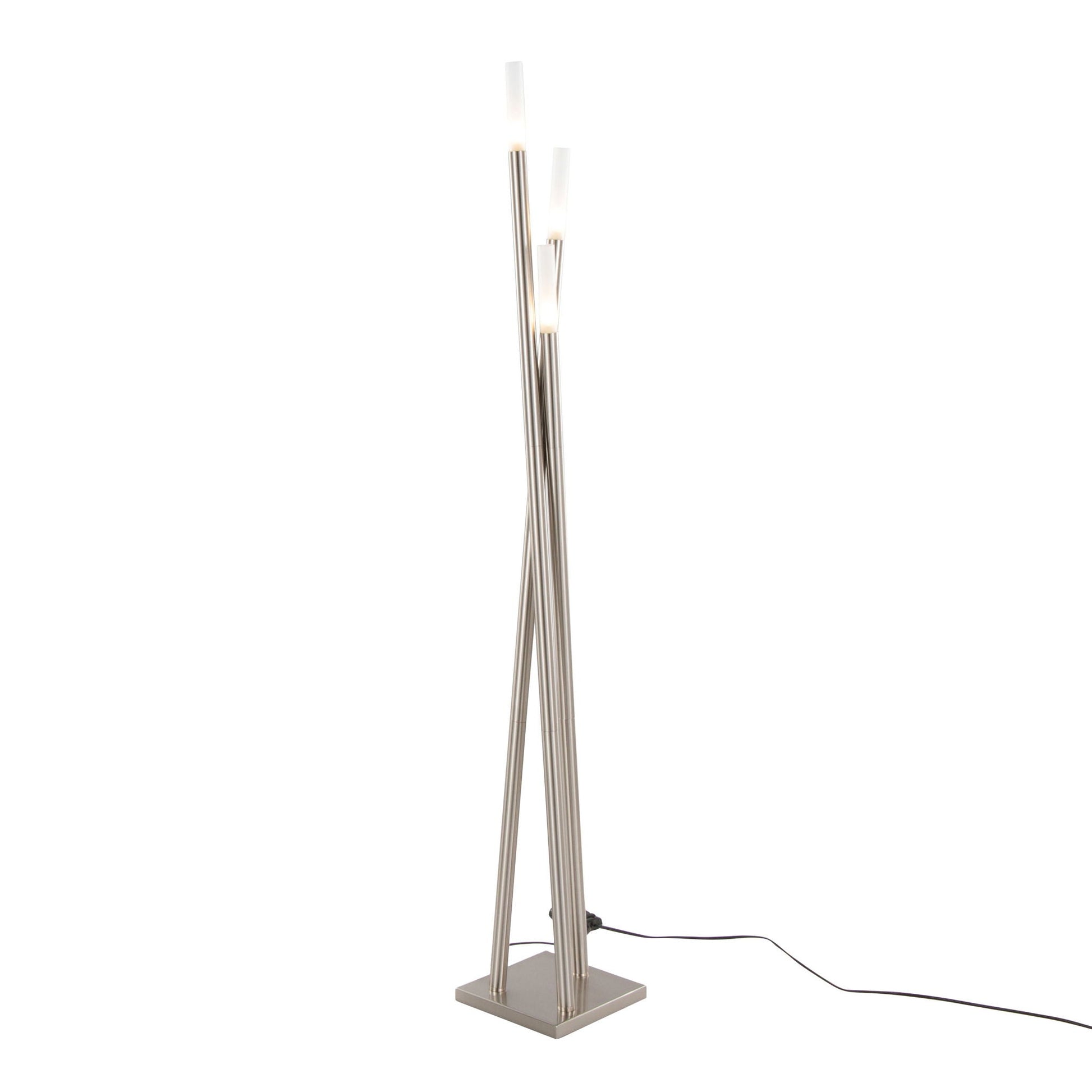 Icicle Floor Lamp Nickel by HouseOfZazla with 3 slim stems and frosted tubes on Tampa Home & Garden Store