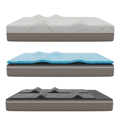 Ghostbed Massage Mattress Hybrid Profile layered view with white quilted top and blue topper on Tampa Home & Garden Store