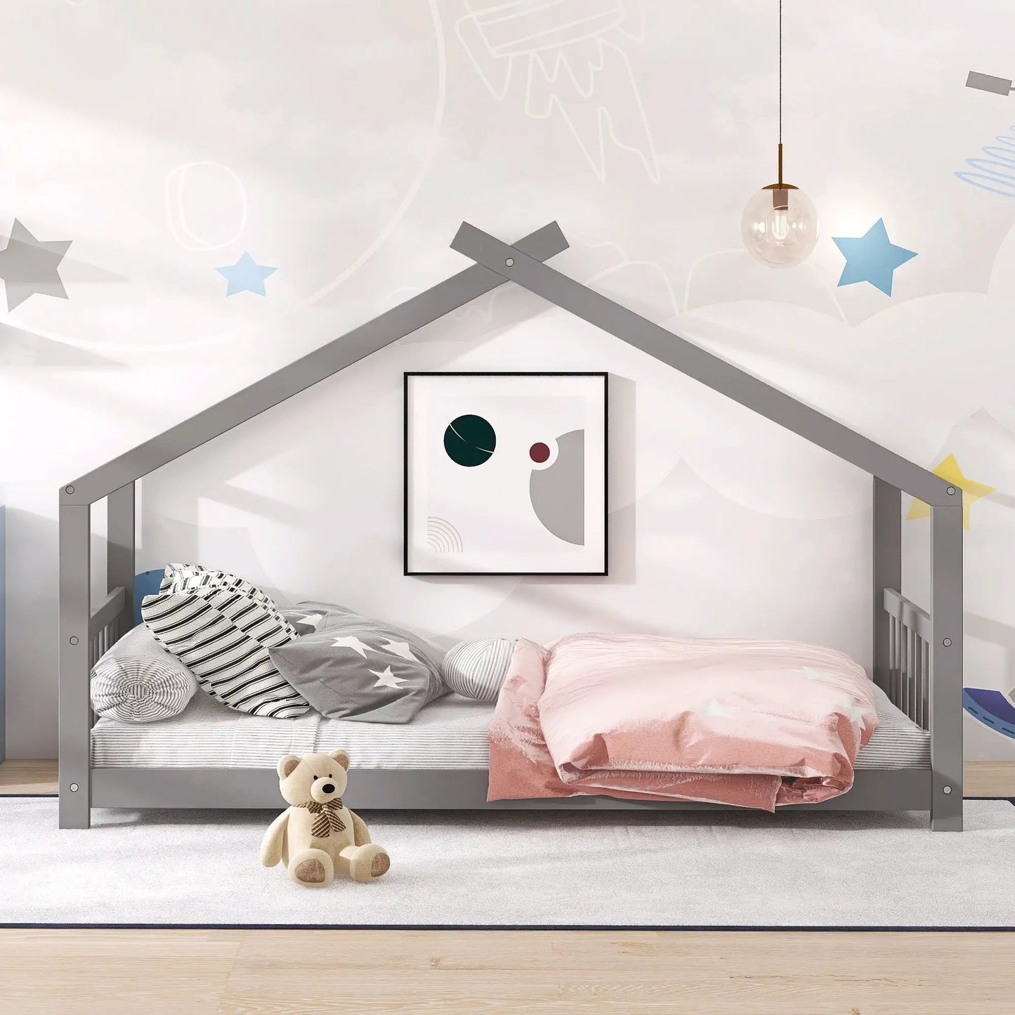 Playhouse Design Bed with Cozy Roof for Kids