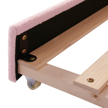 Upholstered daybed with light wood frame and pink edge trim, HouseOfZazla trundle bed on Tampa Home & Garden Store