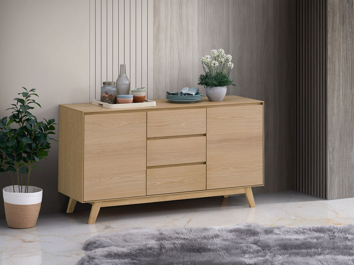 Kasem Oak Server with Storage in light brown oak finish with storage drawers HouseOfZazla on Tampa Home & Garden Store