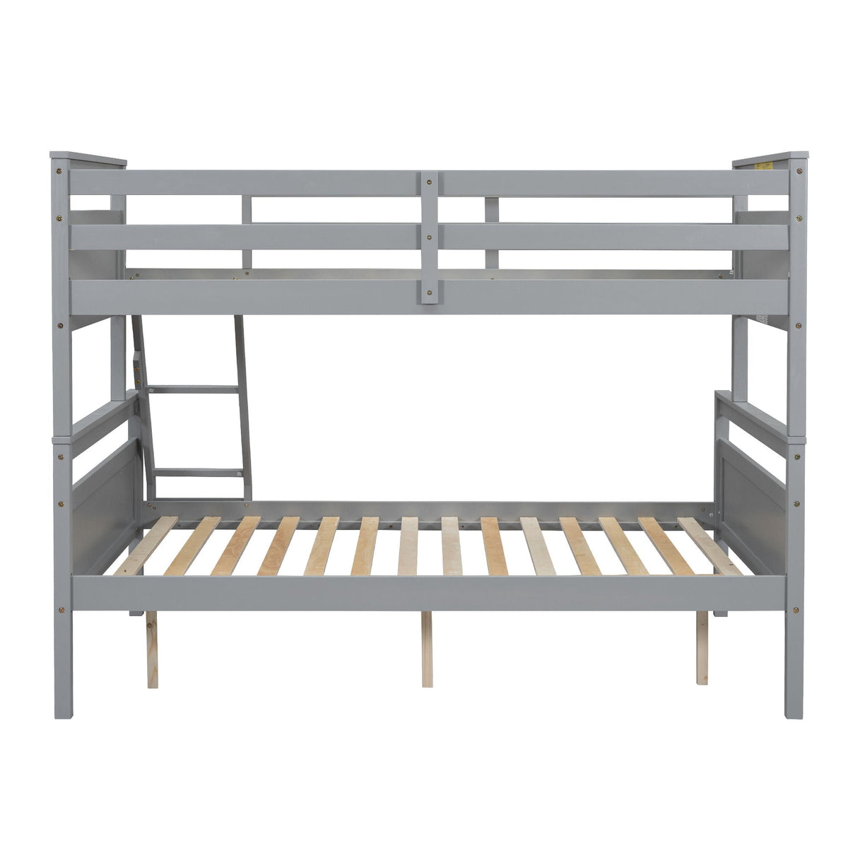 Bunk Bed With Ladder And Safety Guardrail gray wooden frame with slatted base HouseOfZazla on Tampa Home & Garden Store