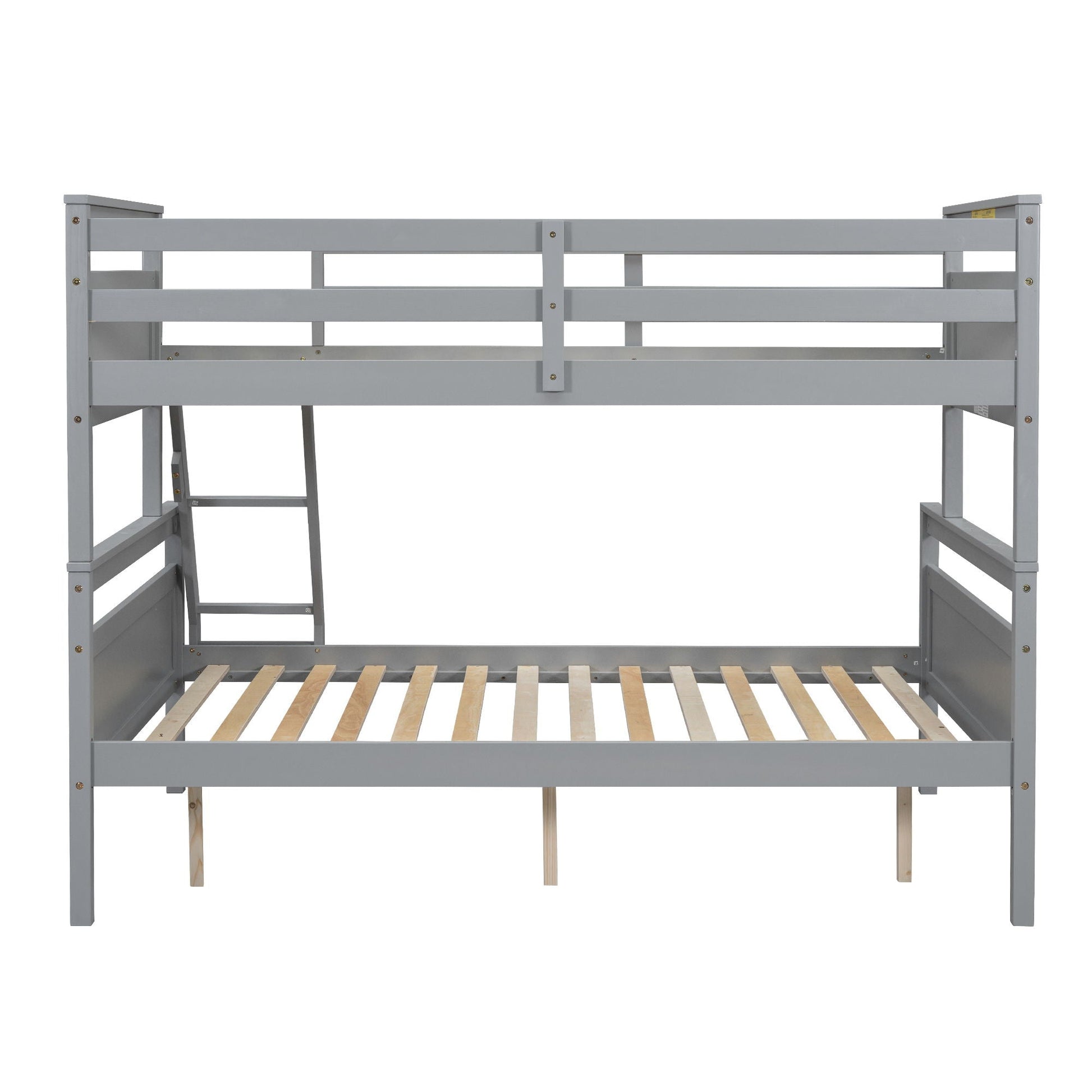 Bunk Bed With Ladder And Safety Guardrail gray wooden frame with slatted base HouseOfZazla on Tampa Home & Garden Store