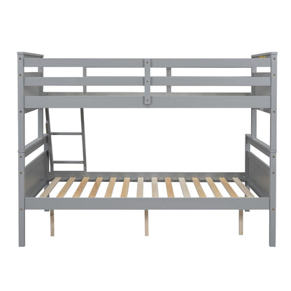 Bunk Bed With Ladder And Safety Guardrail gray wooden frame with slatted base HouseOfZazla on Tampa Home & Garden Store