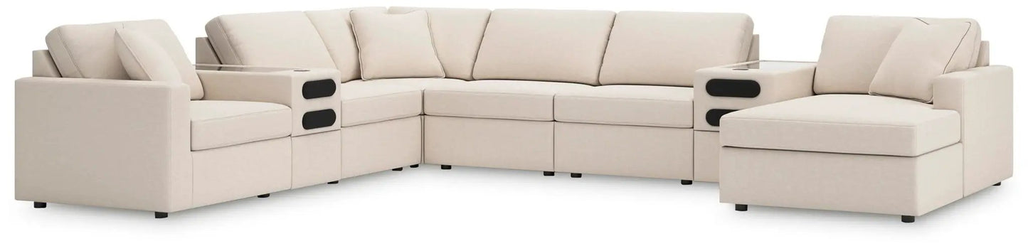 Modmax oyster stationary sectional sofa with chaise in beige fabric and built-in cup holders on Tampa Home & Garden Store