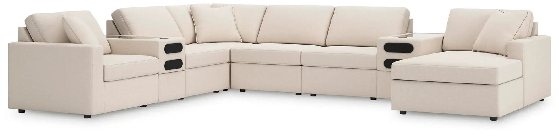 Modmax oyster stationary sectional sofa with chaise in beige fabric and built-in cup holders on Tampa Home & Garden Store