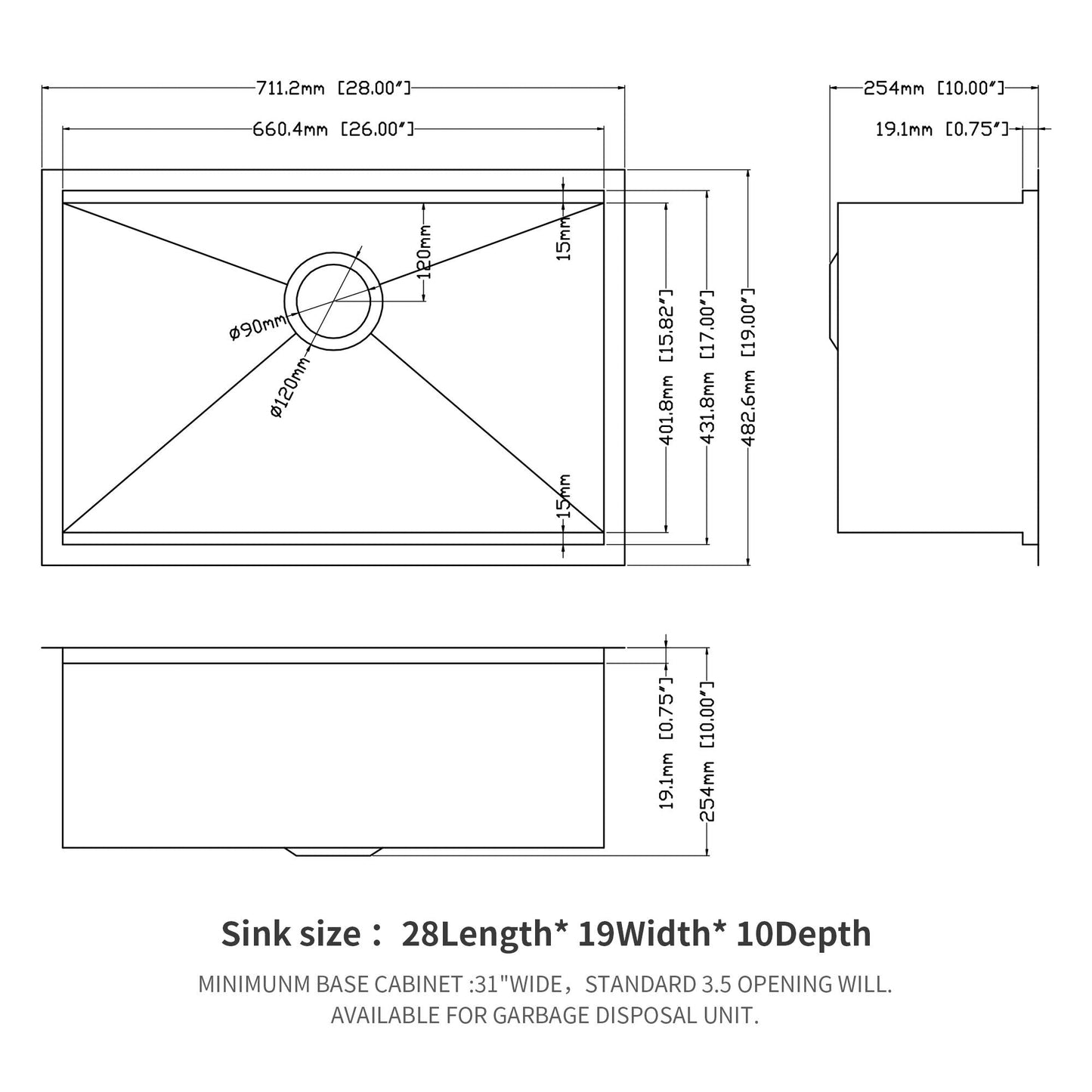 HouseOfZazla single bowl undermount workstation sink blueprint 28L x 19W x 10D on Tampa Home & Garden Store