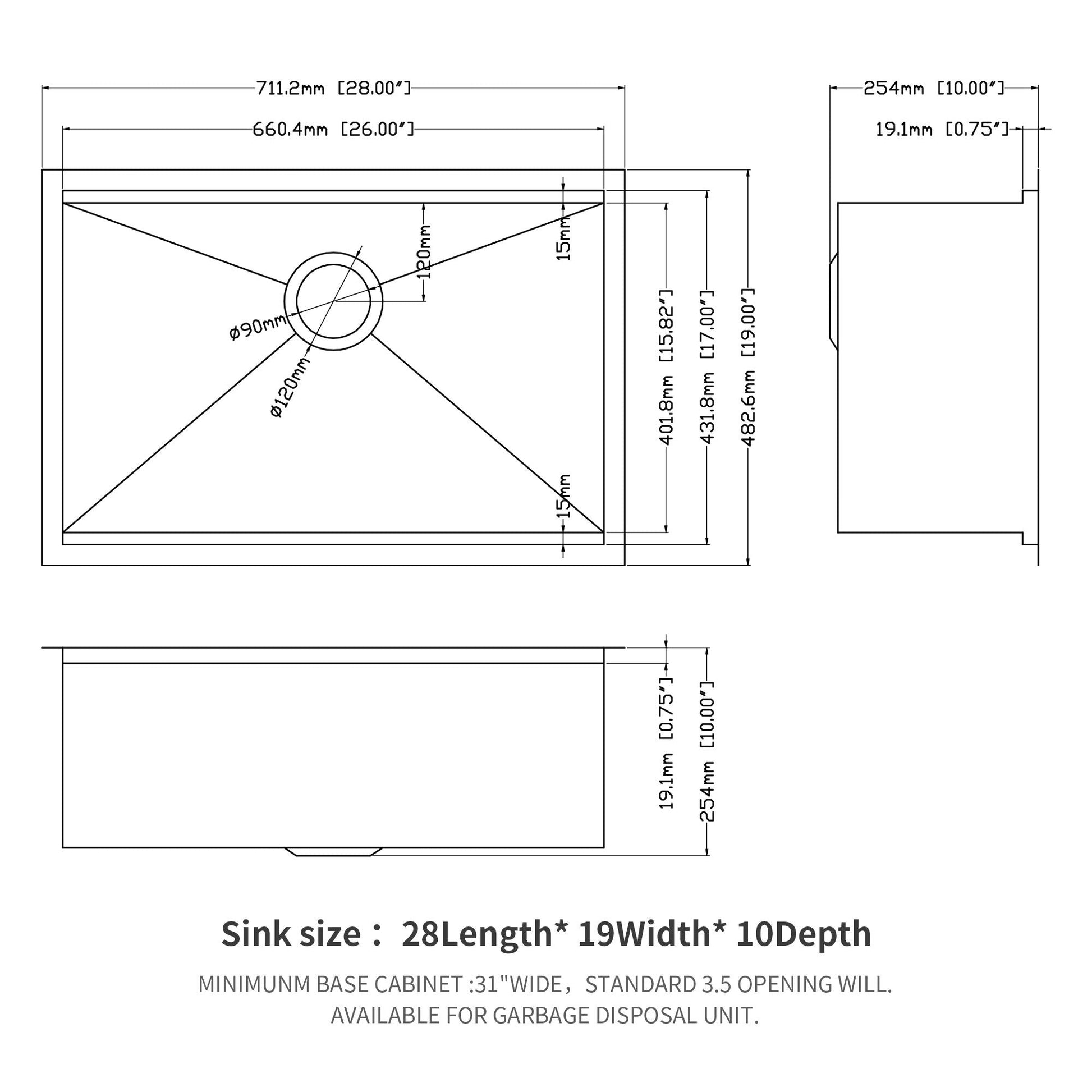 HouseOfZazla single bowl undermount workstation sink blueprint 28L x 19W x 10D on Tampa Home & Garden Store