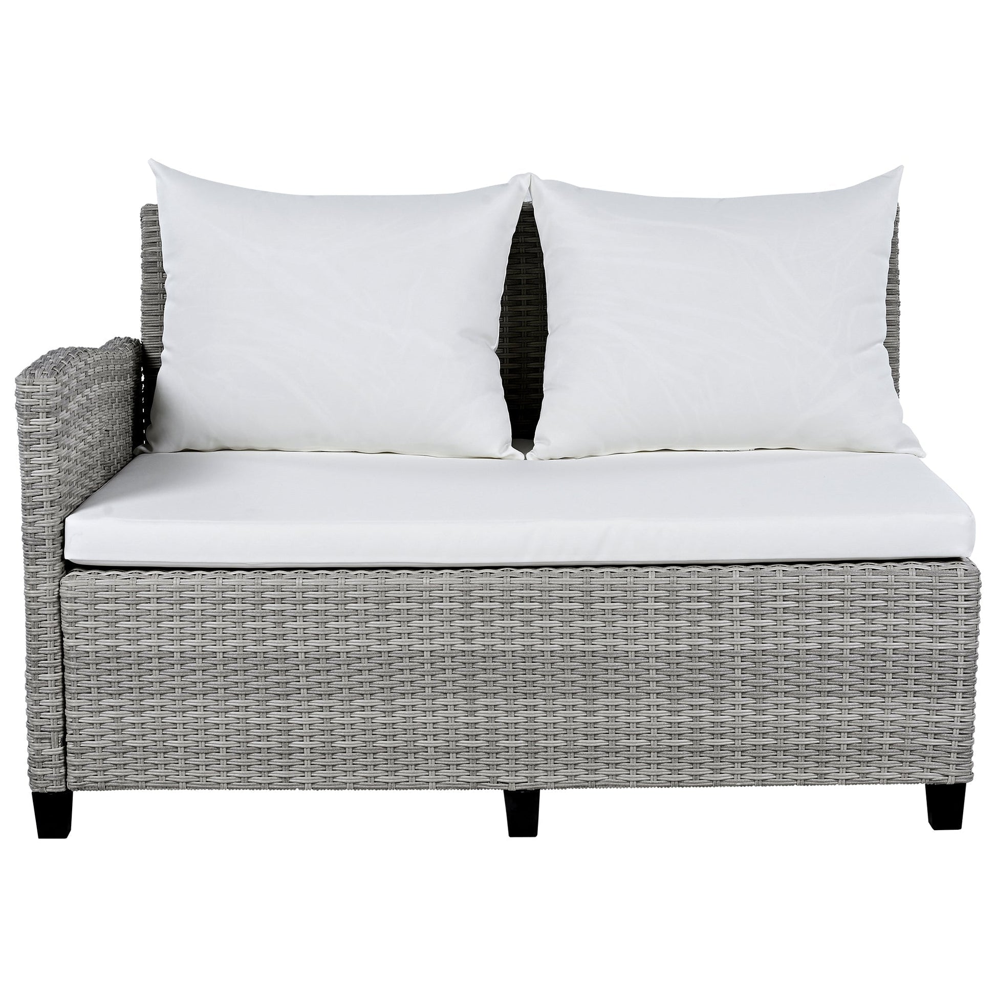 Tomax 5-Piece Outdoor Rattan Sofa Set gray wicker with white cushions HouseOfZazla on Tampa Home & Garden Store