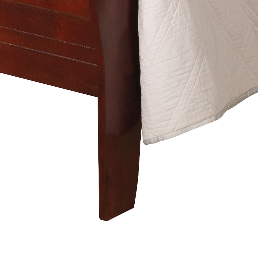 Panel Sleigh Bed by HouseOfZazla, dark wood frame with white quilted bedding on Tampa Home & Garden Store