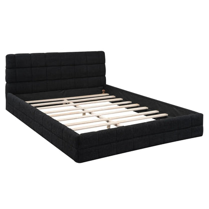 Upholstered platform bed with headboard in black fabric by Unique Piece Furniture, tufted panels on Tampa Home & Garden Store