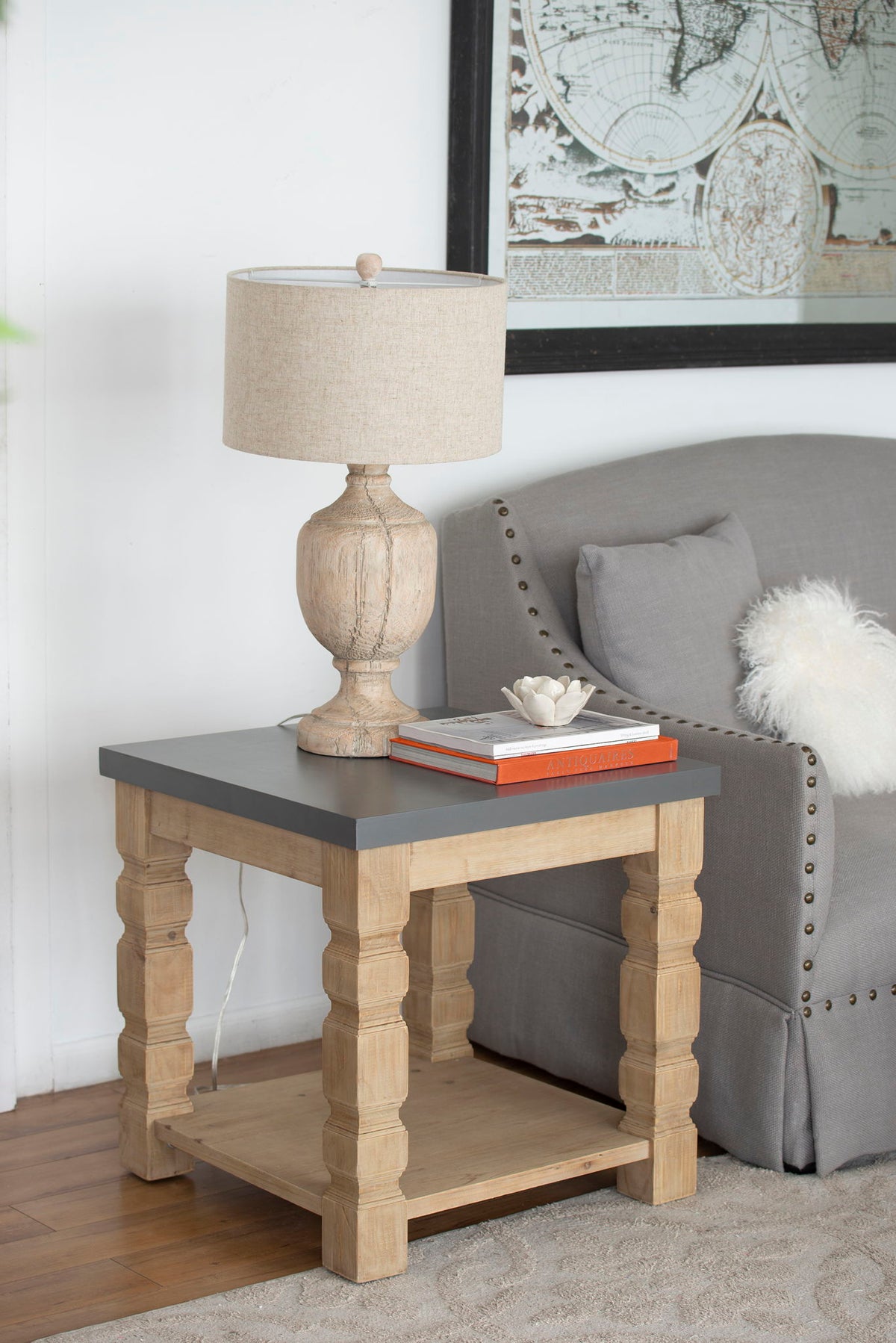 HouseOfZazla rustic-modern console table in light brown fir wood with veneer top and shelf on Tampa Home & Garden Store