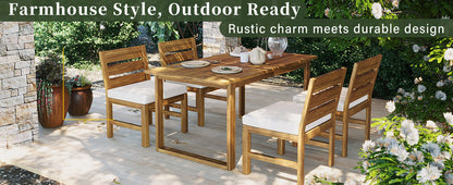U_STYLE Farmhouse 5-Piece Outdoor Dining Set wooden frame white cushions seats 4 HouseOfZazla on Tampa Home & Garden Store