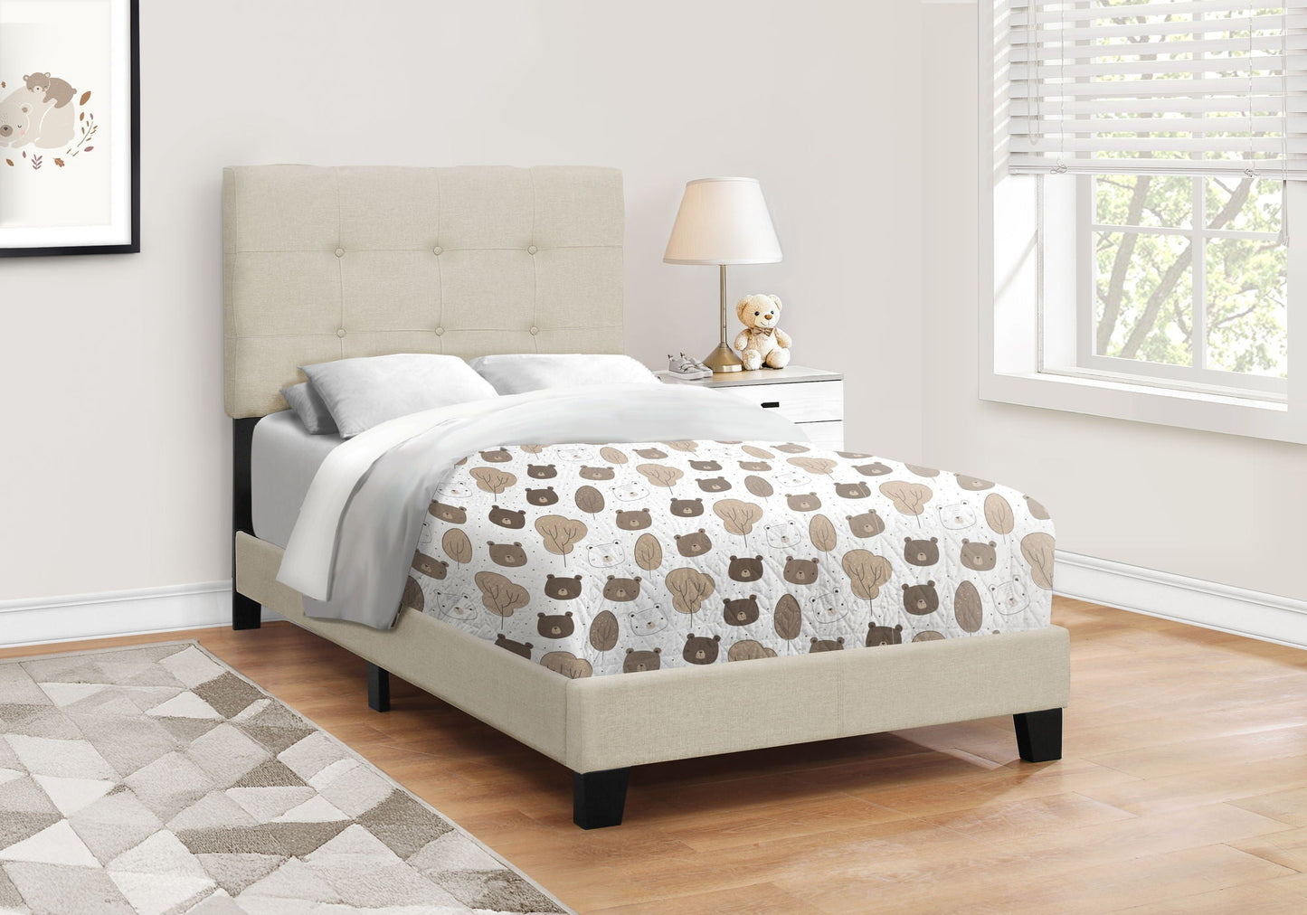 Transitional Upholstered Bed Frame and Headboard