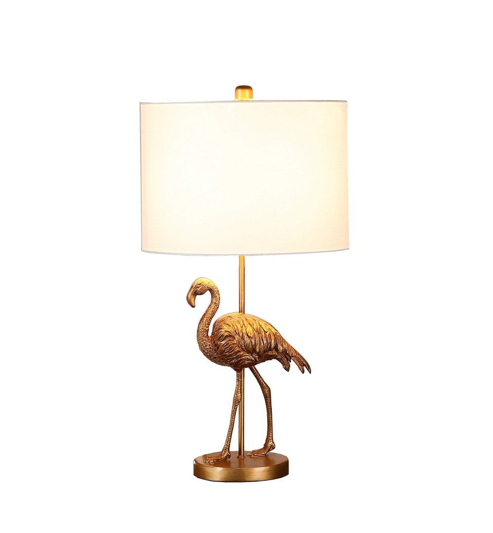 26in Matte Gold Flamingo Resin Table Lamp with white shade by HouseOfZazla on Tampa Home & Garden Store