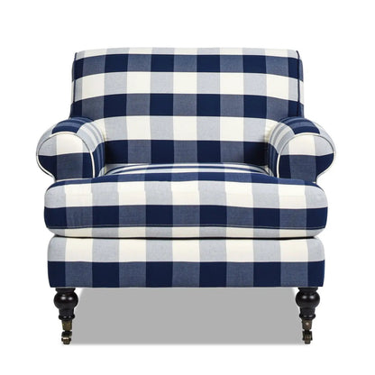 Alana Lawson Accent Arm Chair navy white gingham upholstery with casters on Tampa Home & Garden Store
