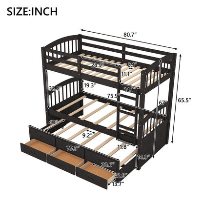 Bunk bed with trundle and drawers, arched headboard/footboard in black finish HouseOfZazla on Tampa Home & Garden Store