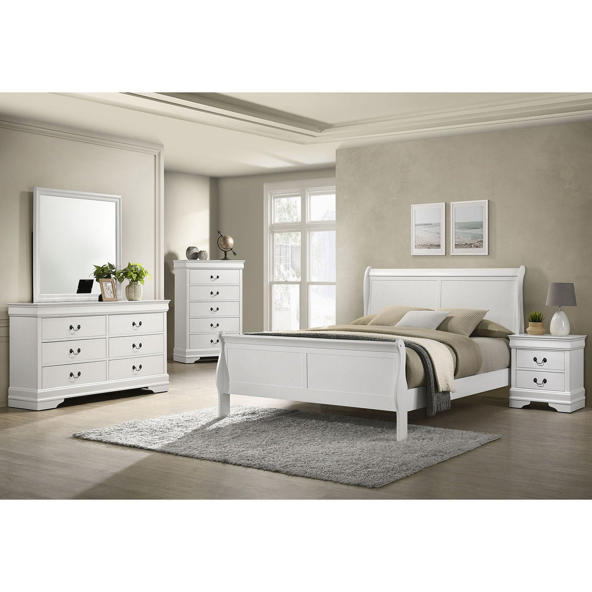 Mckee Sleigh Panel Bed by HouseOfZazla in white with curved headboard and footboard on Tampa Home & Garden Store