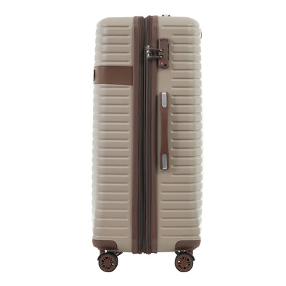 4 Piece Luggage Set hard shell taupe suitcase with brown trim, built-in lock, 4 spinner wheels on Tampa Home & Garden Store
