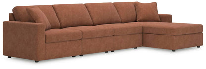 Modmax Spice Sectional Sofa in warm orange-brown fabric with chaise, stationary with low feet on Tampa Home & Garden Store