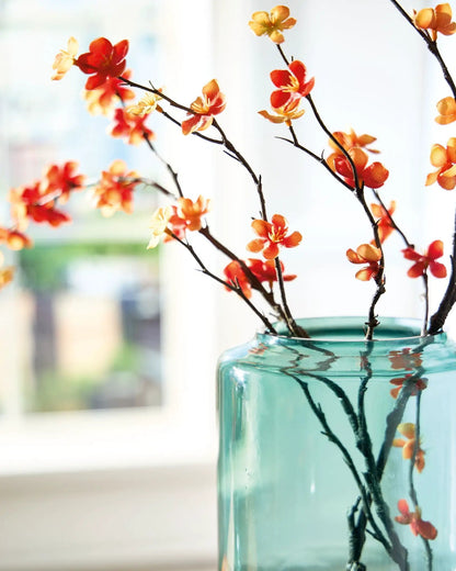 Inisland - Vase by Unique Piece Furniture, teal glass vase with orange blossom branches on Tampa Home & Garden Store