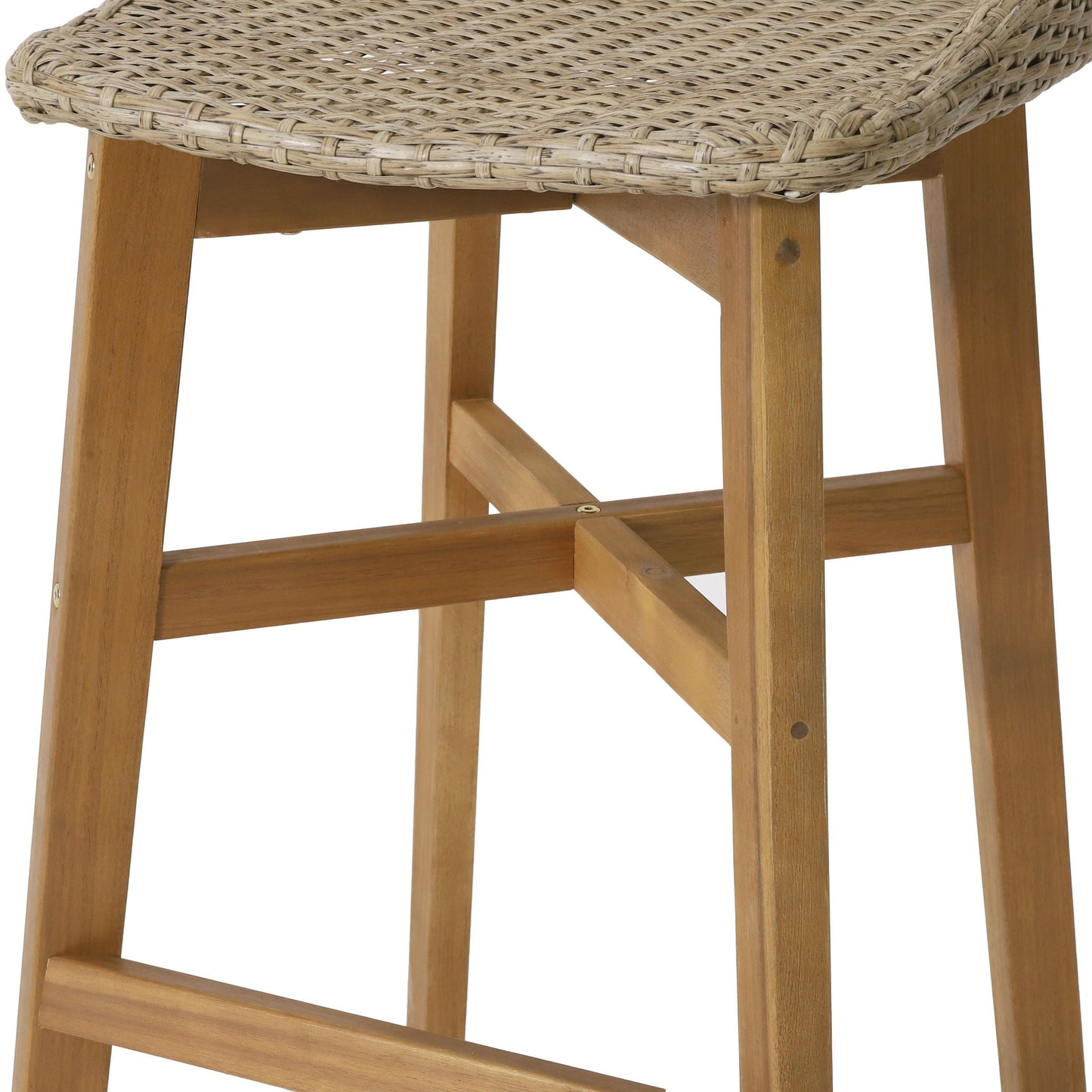 Beeson Outdoor Wicker and Acacia Barstool Set