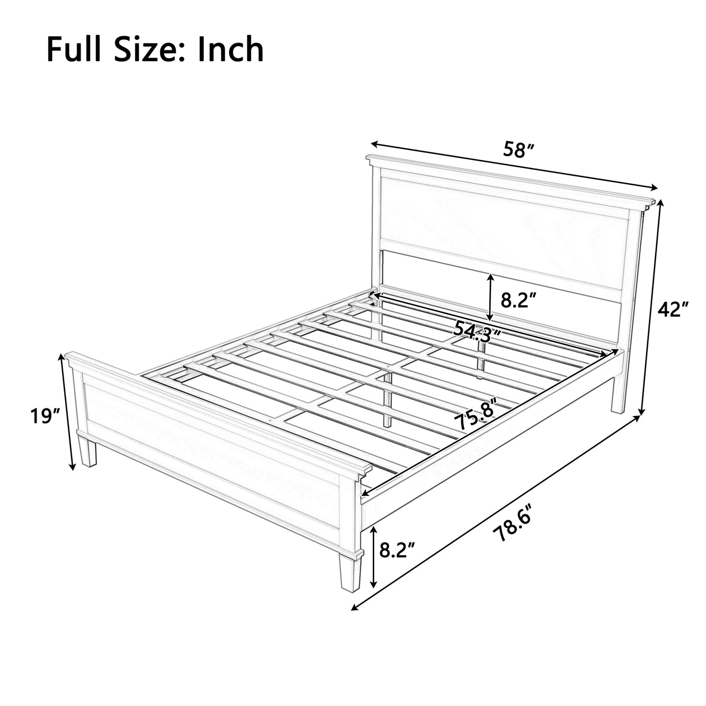 Full Size Modern Wood Bed Frame and Headboard