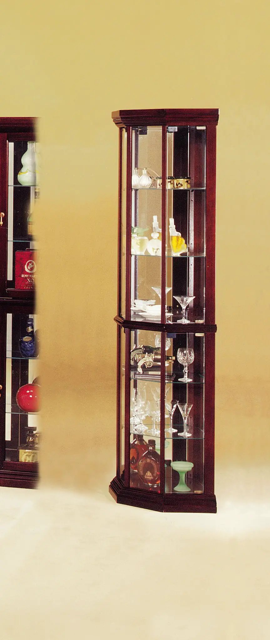 Huxley Curio Cabinet Corner in cherry wood with glass doors and shelves Unique Piece Furniture on Tampa Home & Garden Store