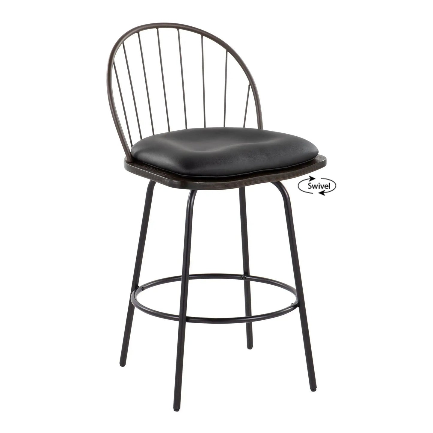 Counter stool set of 2 Riley Claire Farmhouse swivel round black leather seat metal frame on Tampa Home & Garden Store