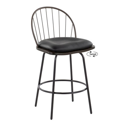 Counter stool set of 2 Riley Claire Farmhouse swivel round black leather seat metal frame on Tampa Home & Garden Store