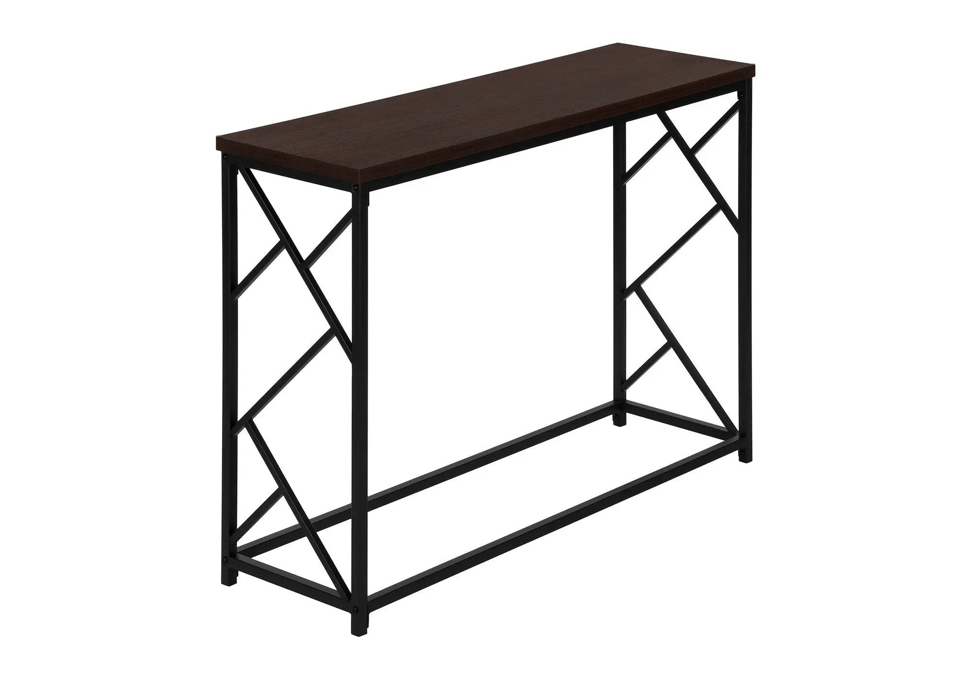 Accent console table dark wood top with black metal X-frame, Unique Piece Furniture on Tampa Home & Garden Store