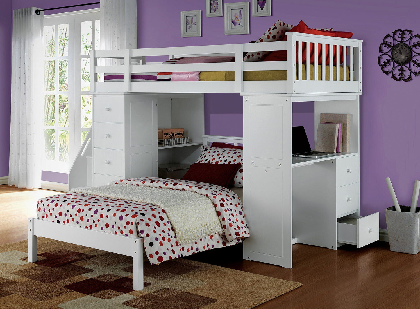 Freya Twin Loft Bed With Storage white, with desk and drawers, HouseOfZazla on Tampa Home & Garden Store