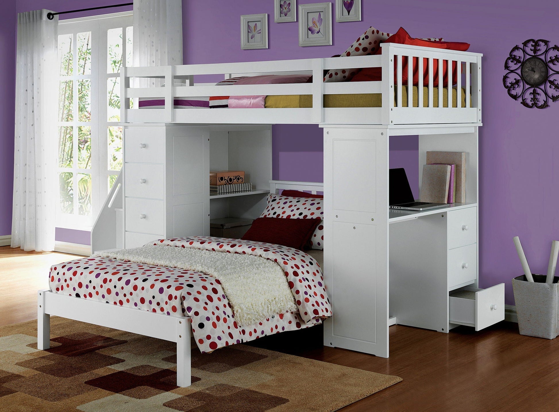 Freya Twin Loft Bed With Storage white, with desk and drawers, HouseOfZazla on Tampa Home & Garden Store